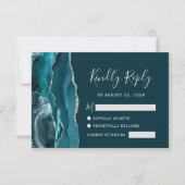 Dark Aquamarin Silver Agate Wedding RSVP Card (Vorderseite)