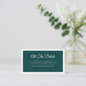 Dark Aquamarin Simple Elegant Script Wedding Detai Begleitkarte (Stehend Vorderseite)