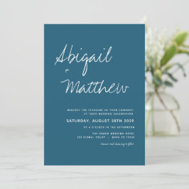 Dark Aquamarin Simple Handwriting Boho Wedding Inv Einladung