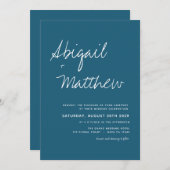 Dark Aquamarin Simple Handwriting Boho Wedding Inv Einladung (Vorne/Hinten)