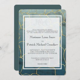 Dark Aquamarine Goldvein Moderne Hochzeit Einladung