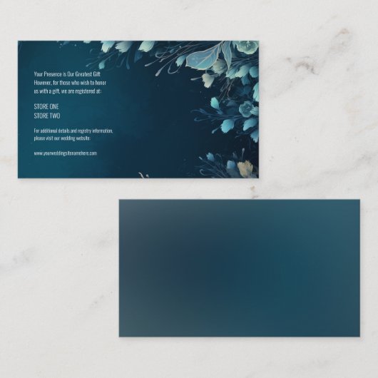 Dark Aquamarine und Aquamarin Blue Floral Wedding Begleitkarte (Vorne/Hinten)