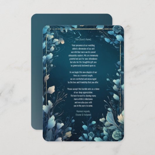 Dark Aquamarine und Aquamarin Blue Floral Wedding Dankeskarte (Vorne/Hinten)