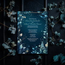 Dark Aquamarine und Aquamarin Blue Floral Wedding