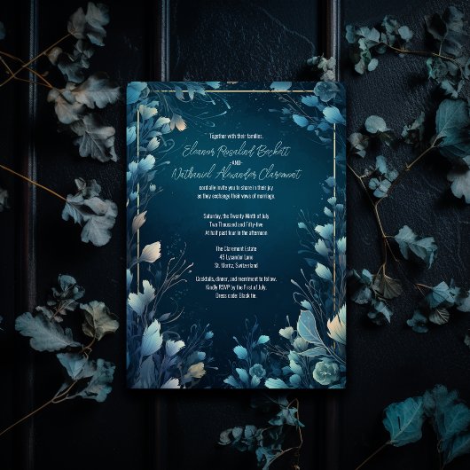 Dark Aquamarine und Aquamarin Blue Floral Wedding Einladung