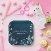 Dark Aquamarine und Aquamarin Blue Floral Wedding Pappteller (Party)