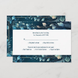 Dark Aquamarine und Aquamarin Blue Floral Wedding RSVP Karte