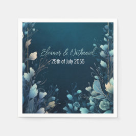 Dark Aquamarine und Aquamarin Blue Floral Wedding Serviette