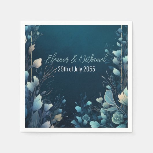 Dark Aquamarine und Aquamarin Blue Floral Wedding Serviette (Vorderseite)