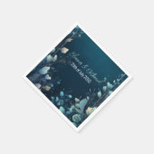 Dark Aquamarine und Aquamarin Blue Floral Wedding Serviette (Ecke)
