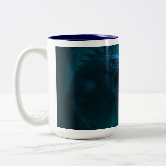 "Dark Aquatic Warrior & Sea Beast Fantasy Art Mug" Zweifarbige Tasse (Links)