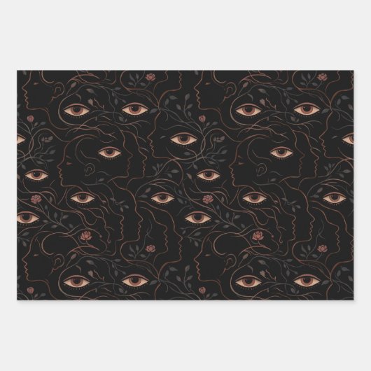 Dark Art Line Faces Wrapping Paper Set Geschenkpapier Set (Vorderseite 3)