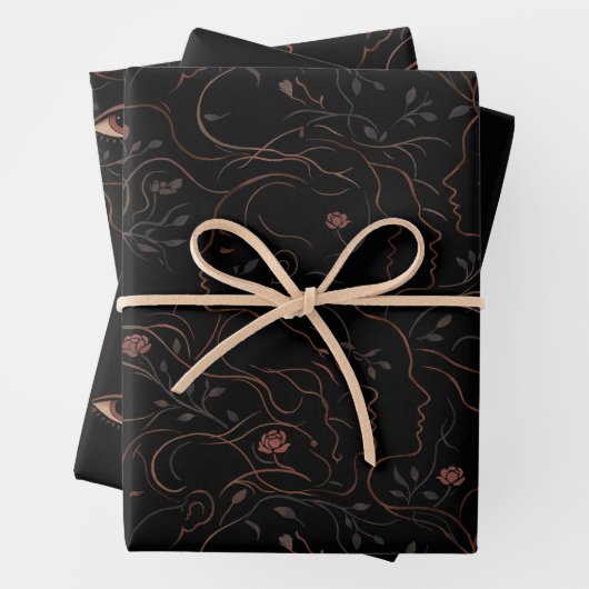 Dark Art Line Faces Wrapping Paper Set Geschenkpapier Set (Beispiel)