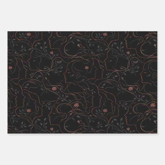 Dark Art Line Faces Wrapping Paper Set Geschenkpapier Set (Vorderseite)