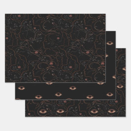 Dark Art Line Faces Wrapping Paper Set Geschenkpapier Set