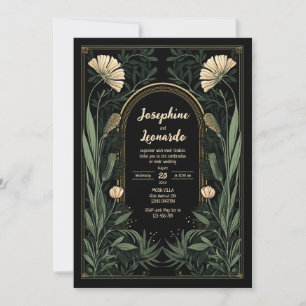 Dark Art Nouveau Botanical Wedding Einladung