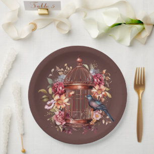 Dark Auburn Brown Pink Blue Birdcage Dusche Pappteller