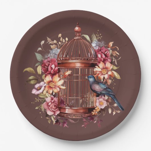 Dark Auburn Brown Pink Blue Birdcage Dusche Pappteller (Vorderseite)