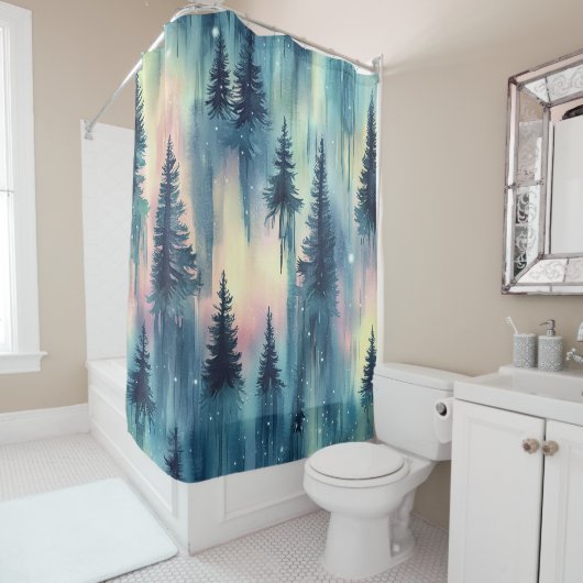Dark Aurora Borealis Night Forest (10) Duschvorhang (Beispiel)
