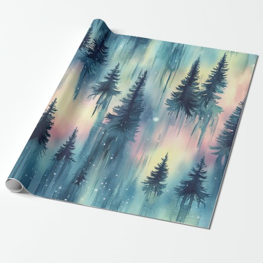 Dark Aurora Borealis Night Forest (10) Geschenkpapier (Ungerollt)