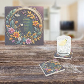 Dark Background Floral Anpassbare Verse Steinuntersetzer