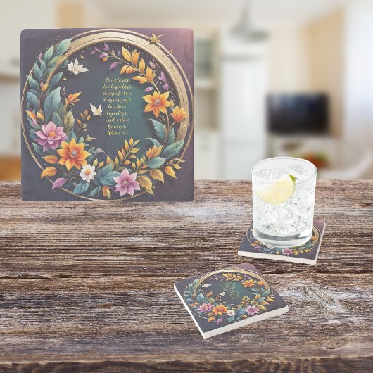 Dark Background Floral Anpassbare Verse Steinuntersetzer