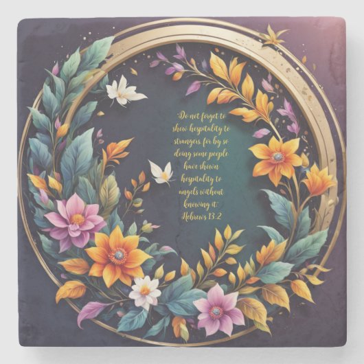 Dark Background Floral Anpassbare Verse Steinuntersetzer (Vorderseite)