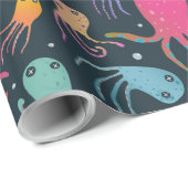 Dark Background under Sea Marine Life Cartoon Geschenkpapier (Rolleneckpunkt)