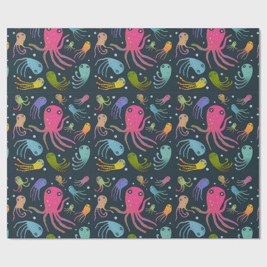 Dark Background under Sea Marine Life Cartoon Geschenkpapier (Flach)