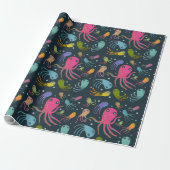 Dark Background under Sea Marine Life Cartoon Geschenkpapier (Ungerollt)