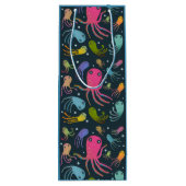 Dark Background under Sea Marine Life Cartoon Geschenktüte Für Weinflaschen (Rückseite)