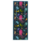 Dark Background under Sea Marine Life Cartoon Geschenktüte Für Weinflaschen (Vorderseite)
