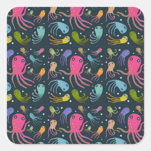 Dark Background under Sea Marine Life Cartoon Quadratischer Aufkleber (Vorderseite)