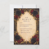 Dark Baroque Red Floral Wedding RSVP Karte (Vorderseite)
