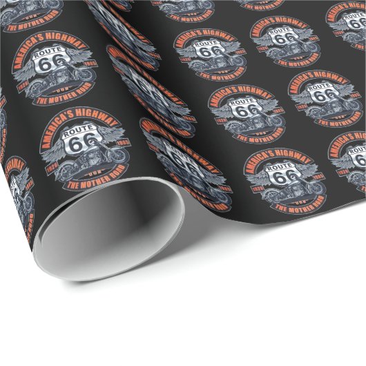 Dark Basic theme Route 66 Motorräder Geschenkpapier (Rolleneckpunkt)