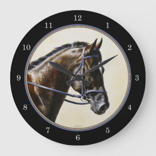 Dark Bay Dressage Horse Blue-black Große Wanduhr