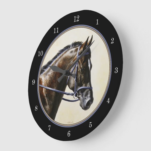 Dark Bay Dressurpferd Blauschwarz Große Wanduhr (Winkel)