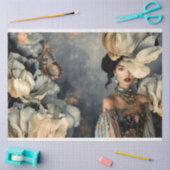 Dark Beauty & Moody Blue Floral, Portrait Art Seidenpapier (Basteln)