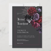 Dark Black Floral & Silver Web Bridal Luncheon Einladung (Vorderseite)