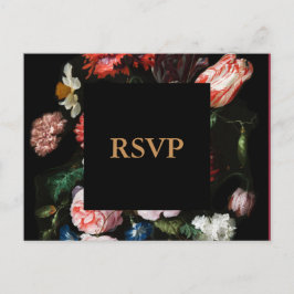 Dark Black Floral Wedding RSVP Postcard Einladungspostkarte