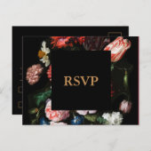 Dark Black Floral Wedding RSVP Postcard Einladungspostkarte (Vorne/Hinten)