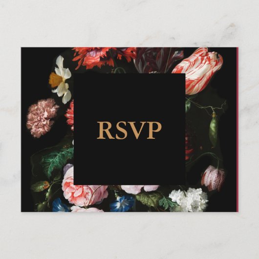 Dark Black Floral Wedding RSVP Postcard Einladungspostkarte (Vorderseite)