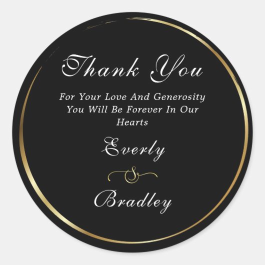 Dark Black Gold Elegant White Script Vielen Dank Runder Aufkleber (Vorderseite)