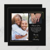 Dark Black Gold White Script Foto Vielen Dank Einladung (Vorne/Hinten)