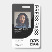 Dark Black Modern & Minimal Press Pass Foto ID Ausweis (Vorderseite)