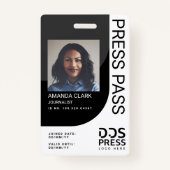 Dark Black Modern & Minimal Press Pass Foto ID Ausweis (Vorderseite)