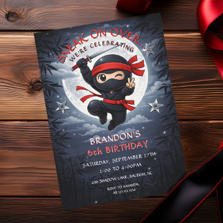 Dark Black & Red Moon Ninja Kids Birthday Einladung
