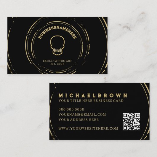 Dark Black Skull Tattoo Piercing Studio QR Code Visitenkarte (Vorne/Hinten)
