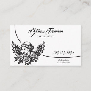 Dark Black & White Angel Wings Tattoo Artist Visitenkarte