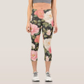 Dark Bloom Serenit Bloom Pink Roses Romantik Capri Leggings (Vorderseite)